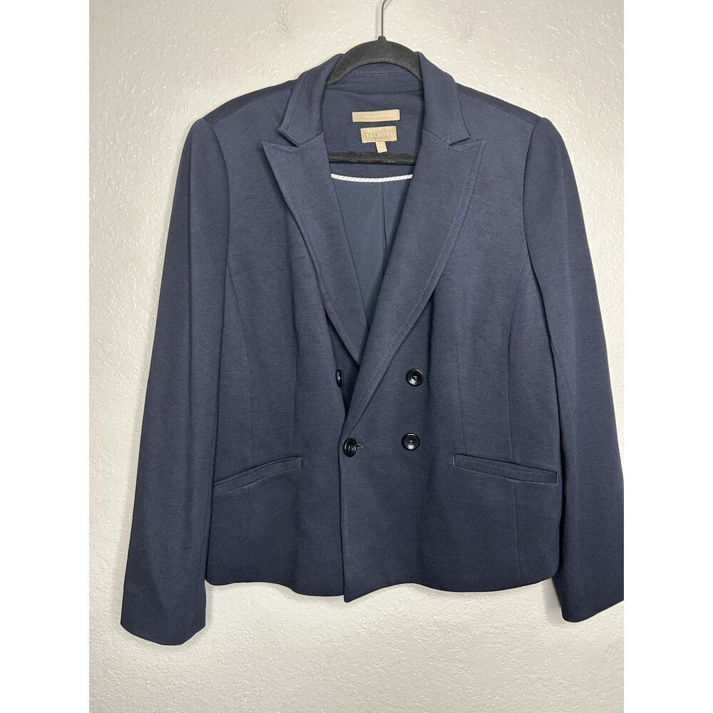 Talbots Italian Knit Navy Double Breasted Blazer Size 16P